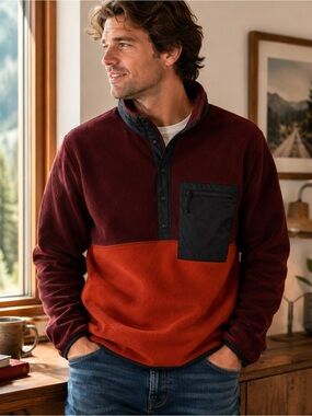 Mountain‎ Standard sz L Two-Tone Pullover fleece jacket with Pocket great cond